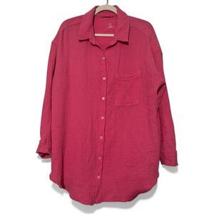 Aerie Gauze Oversized Button Down Shirt Pink Boho Beach